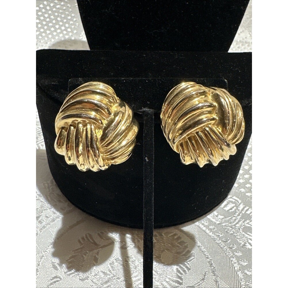 Gold Tone Large Swirl Clip Earrings